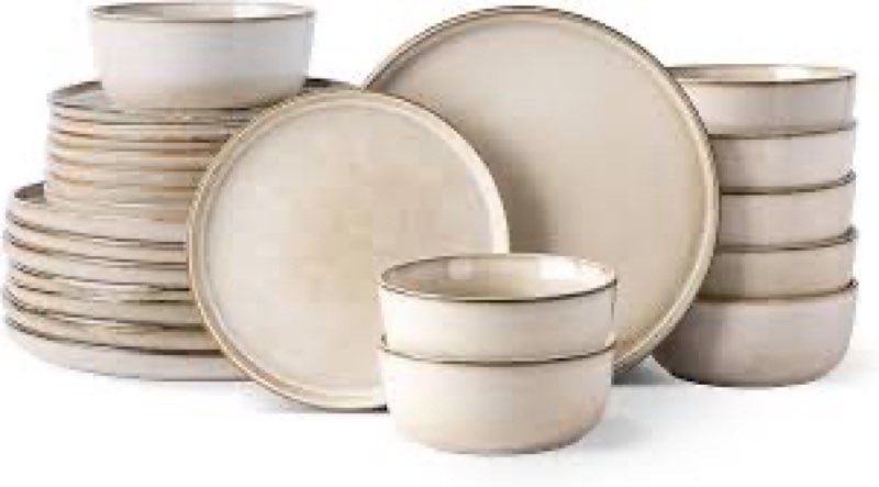 GZG Vintage Series - Ceramic Dinnerware Set for 8, 24 Pieces Stoneware Plates and Bowls Set, Lead-Fr