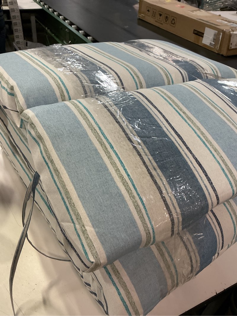 Condition photo showing Good Condition for arden outdoor chaise lounge cushion, 22 x 77, rain-proof, fade resistant french blue linen stripe 77" x 22" french blue linen stripe