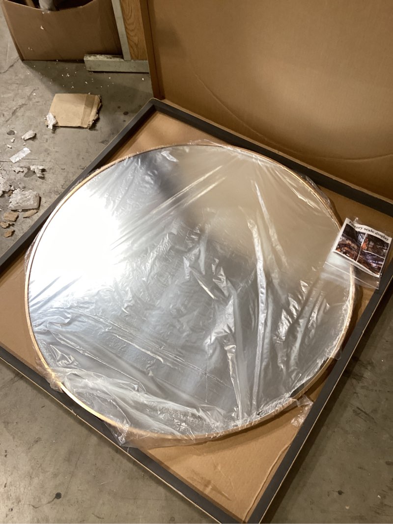 24 inch circle wall mirror, brushed bronze metal framed round mirror for bathroom vanity, bedroom decor, living room, entryway