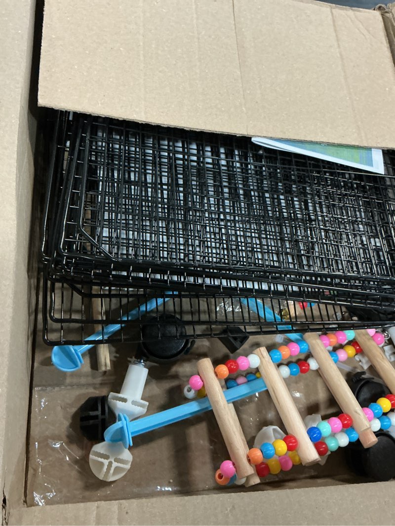 Condition photo showing As Is for stillcove medium flight bird cage, black parakeet cages with rolling stand & wheels, wide birdcage for parrots cockatiels conure budgie canary finch lovebird 14.2"l x 14.6"w x 39.4"h