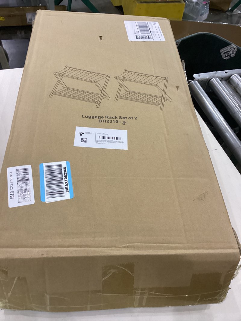 Condition photo showing Good Condition for 2 Pack Bamboo Luggage Rack for Guest Room, 26.77" Folding Wide Suitcase Stand with Storage Shelf, Thickened Luggage Stand Holder for Bedroom Hotel, Luggage Rack for Suitcases (Brown)