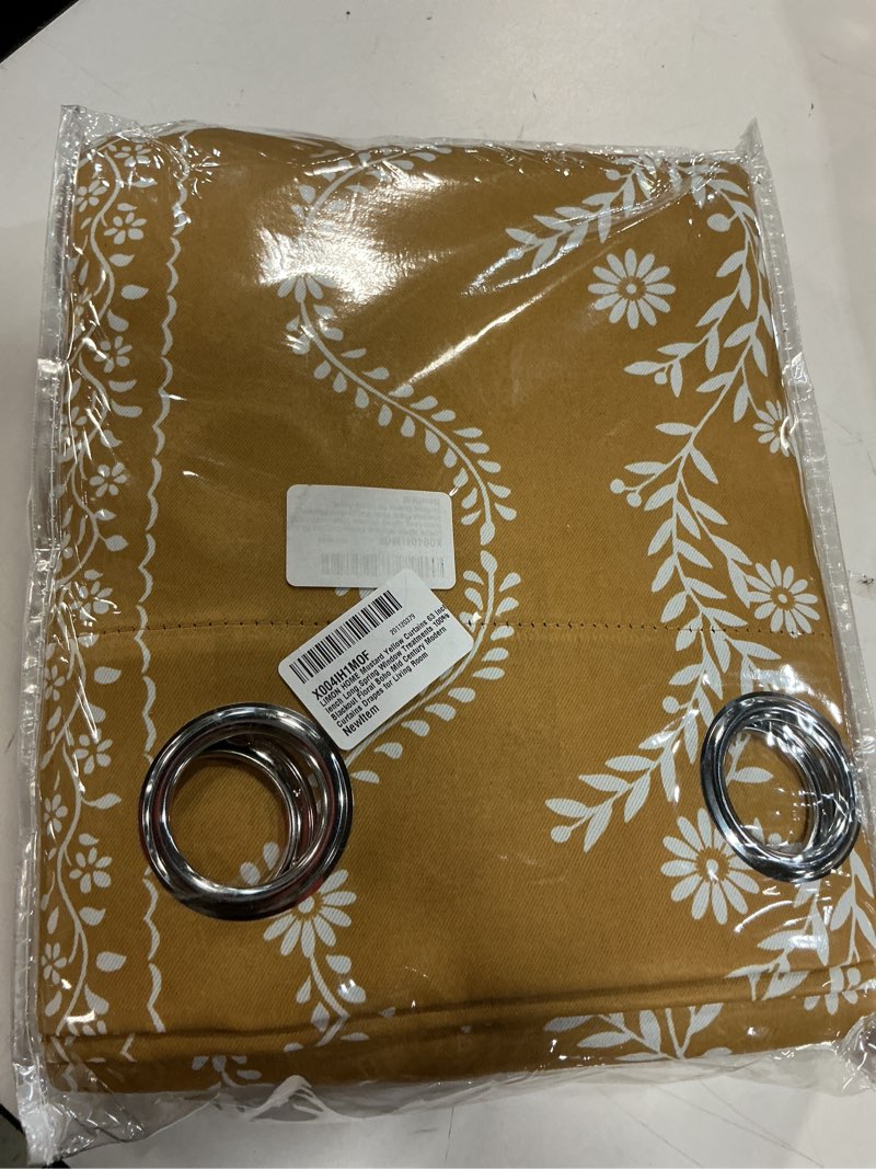 Condition photo showing New/Like New for limon home mustard yellow curtains 63 inch lench long,spring window treatments 100% blackout floral boho mid century modern curtains drapes for living room mustard yellow 52"w x 63"l (pack of 2)