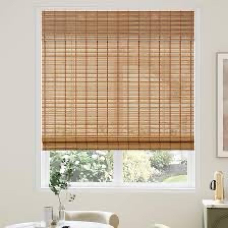 AGESISI Bamboo Roman Shades with Valance Cover, Cordless Blinds for Indoor Windows, Blackout Woven W
