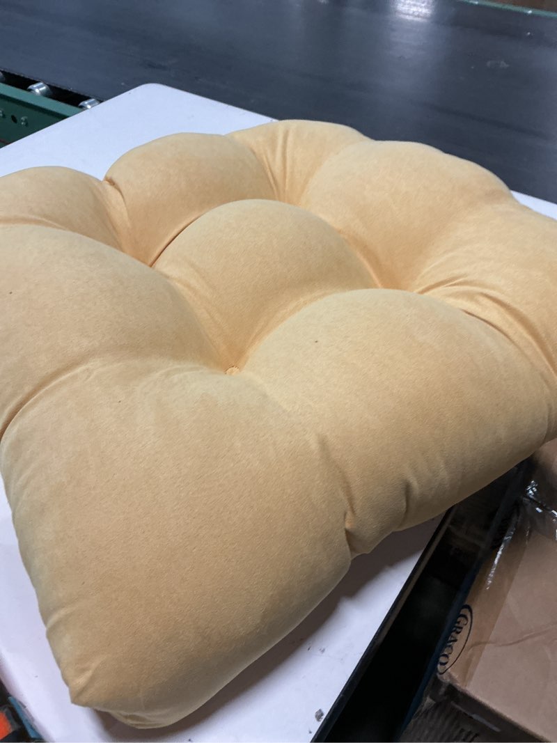 Condition photo showing Good Condition for (1pcs)pillow perfect fortress solid indoor/outdoor wicker patio seat cushion reversible, weather and fade resistant, round corner - 19\" x 19\", yellow, 2 count yellow round corner - 19\" x 19\"