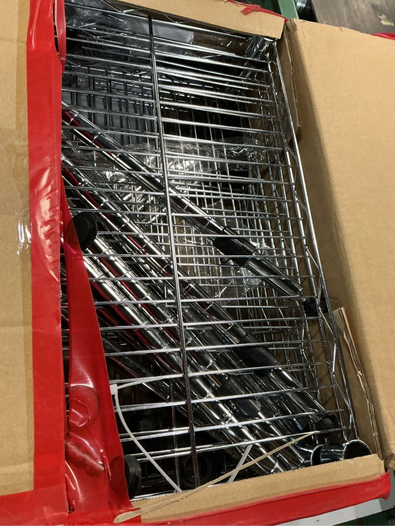 Condition photo showing Good Condition for finnhomy heavy duty 5 tier wire shelving unit, 18x18x59-inches 5 shelves storage rack, metal shelving with thicken steel tube, nsf certified, chrome 59"h-chrome