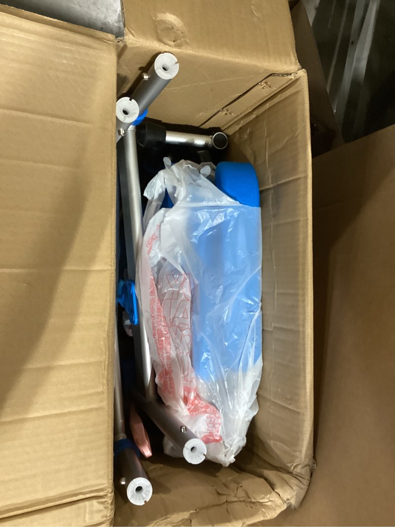 Condition photo showing Good Condition for shower chair with wheels folding armrests can be upturned rolling shower wheelchair bedside commode chair toilet with detachable bucket for seniors and disabled, weight capacity 330lbs (blue)