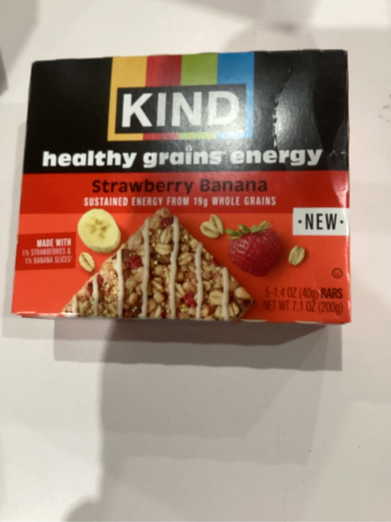 Condition photo showing New/Like New for KIND Healthy Grains Energy Bars, Strawberry Banana, 19g Whole Grains, Made with Super Grains, Gluten Free Snacks, 5 Ct, 7.1oz Strawberry Banana 5
