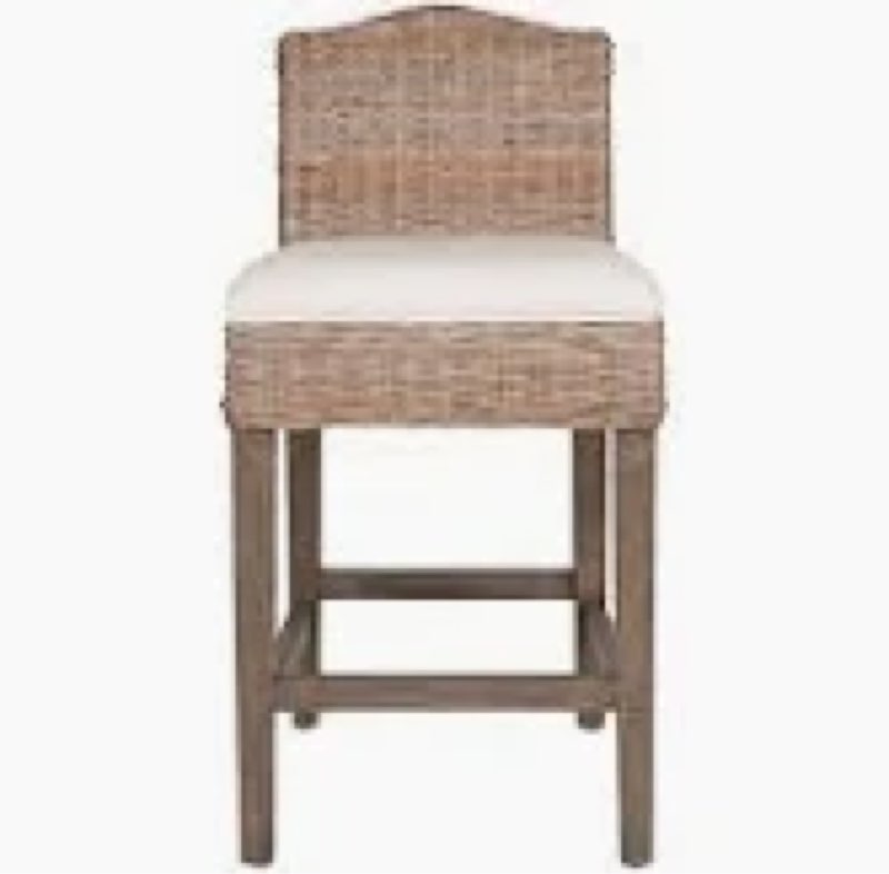 Kaia Rattan and Solid Wood Upholstered Stool