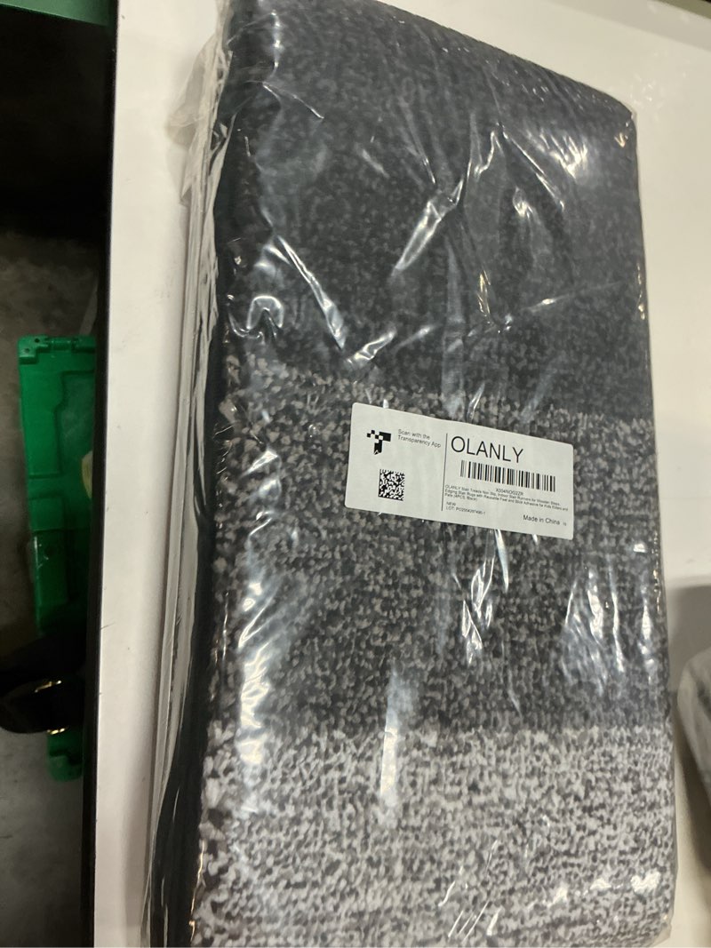Condition photo showing New/Like New for olanly stair treads non slip 4pcs, 8" x 30" indoor stair runners for wooden steps, edging stair rugs with reusable peel and stick adhesive for kids elders and pets, black 8" x 30" black 4