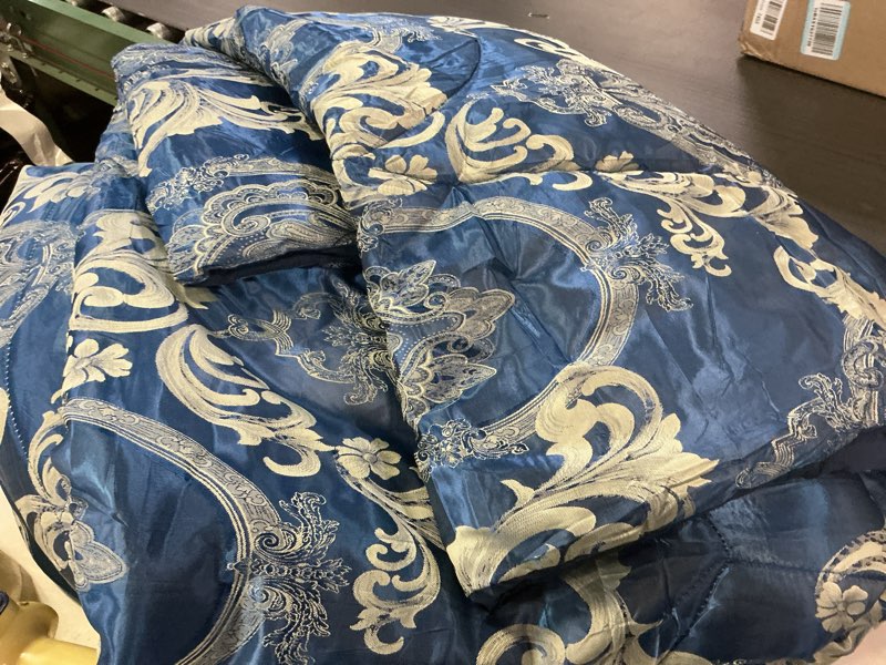 Condition photo showing As Is for Duvet Cover Set Satin Silk Blanket All Season Bed Duvet Cover Set Royal Blue Bedspread Luxury Jacquard Quilt Bedding Sets Matching 2 Pillow Shams King(102X90 Inches) Blue King( 102 X 90 )