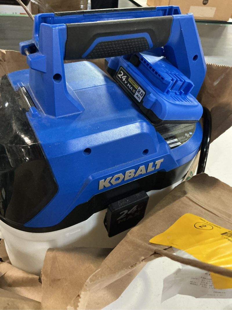 Condition photo showing As Is for kobalt 2.11-gallon 24-volt battery operated handheld sprayer