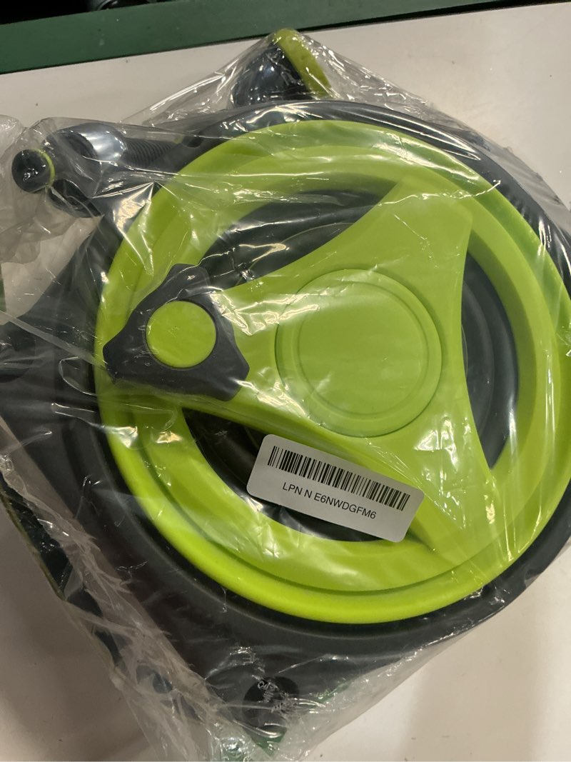 Condition photo showing Good Condition for 50ft retractable garden hose reel, portable hose reel, 45+5ft with 10 patterns spray nozzle, adapts to standard us hose plugs, 50ft hose reel for garden watering car washing pet -green
