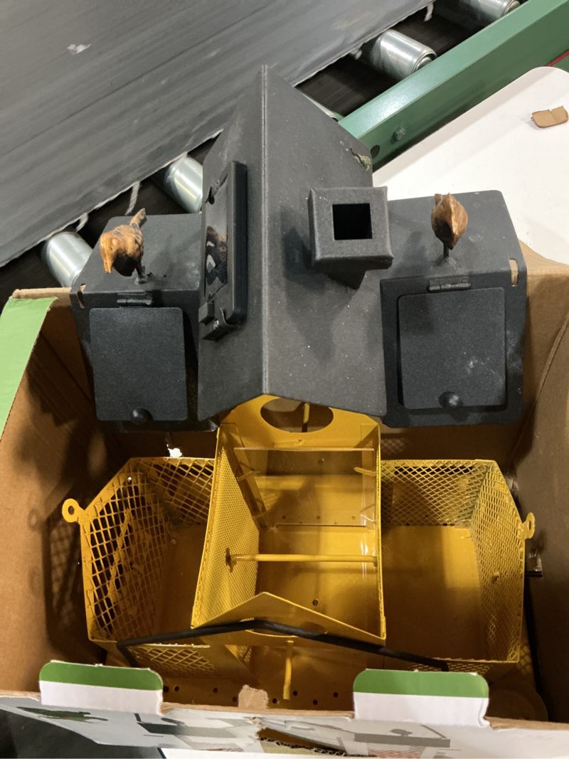Condition photo showing As Is for solar bird feeders house for outside hanging, metal wild bird feeder for outdoors, large cardinal bird feeder birdhouses squirrel proof (yellow)