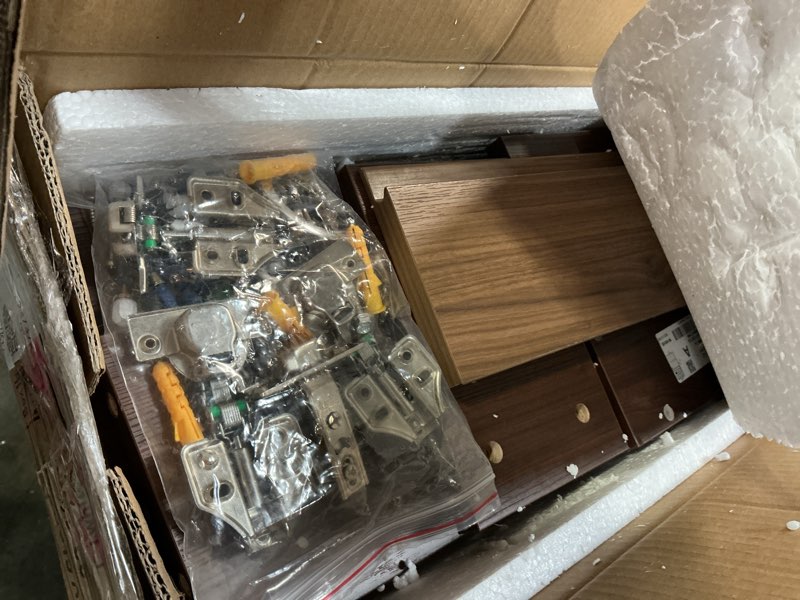 Condition photo showing Good Condition for 47 in Floating TV Stand Floating Tv Console for Tvs Up to 32/65 Inch Entertainment Center for Wall with 2 Flip-Down Cabinet Doors for Bedroom Living Room,Walnut+Natrural 47 IN Walnut+natrural