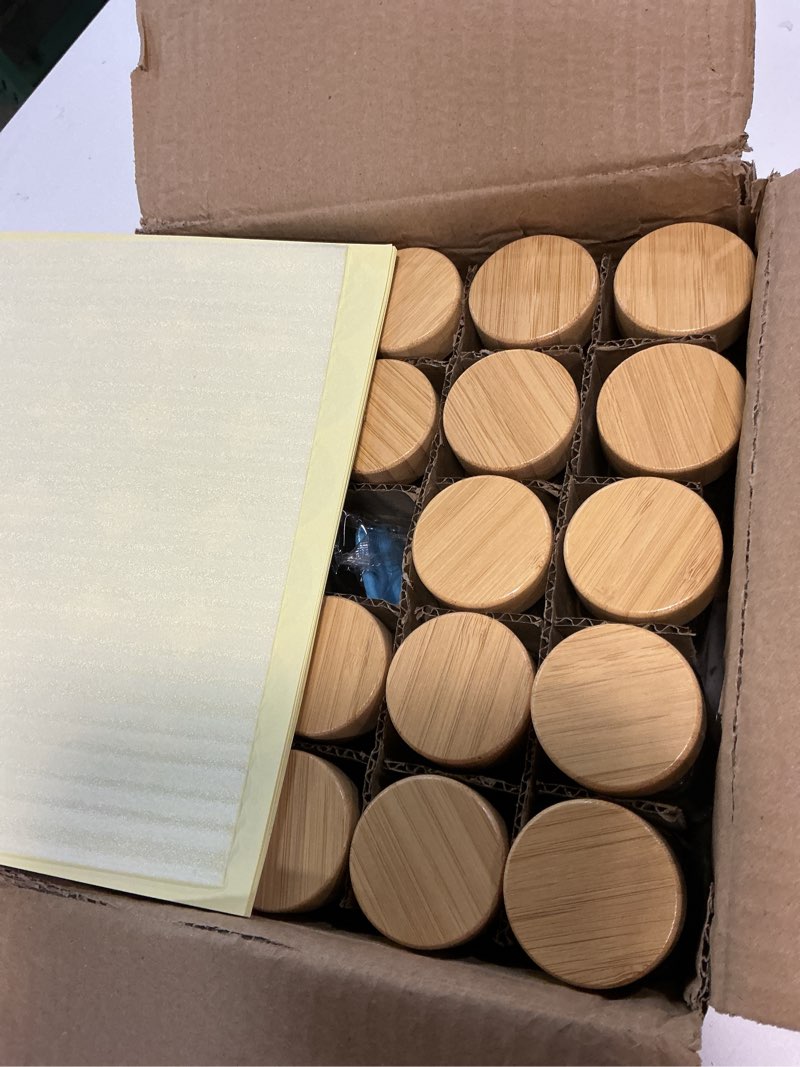 Condition photo showing Good Condition for netany 24 pcs glass spice jars with bamboo lids, 4 oz glass jars with minimalist farmhouse spice labels stickers, collapsible funnel, seasoning storage bottles for spice rack, cabinet, drawer