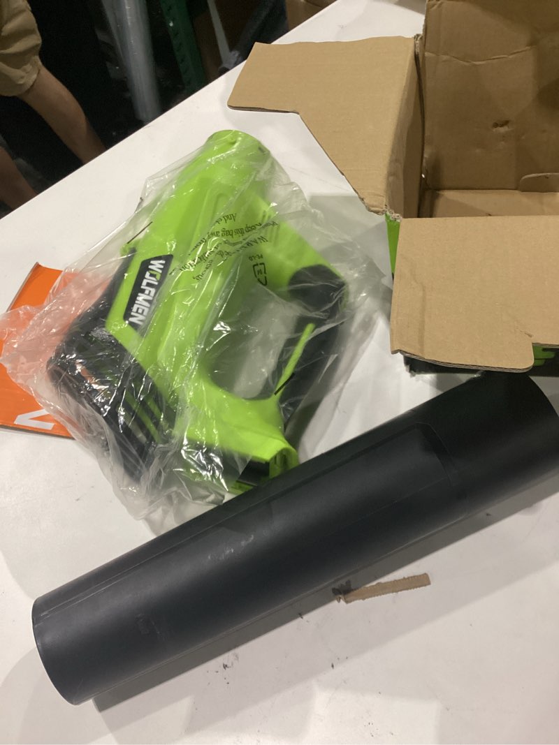 Condition photo showing New/Like New for leaf blower, electric cordless leaf blower with 2 batteries and charger, 2 speed mode, lightweight leaf blowers for blowing leaves, lawn care, patio cleaning and dust