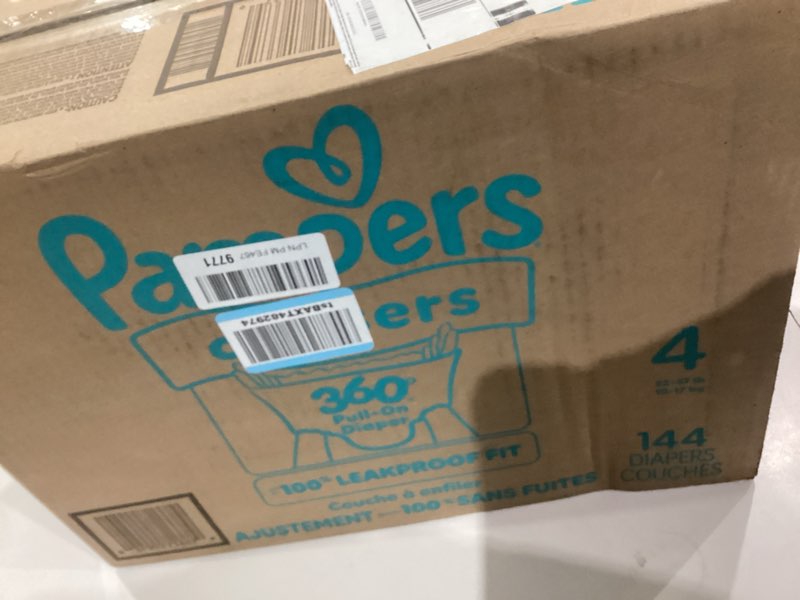 Condition photo showing New/Like New for Pampers Diapers - Cruisers 360 - Size 4, 144 Count, Babyproof up to 100% Leakproof Pull-On Diaper Size 4 144