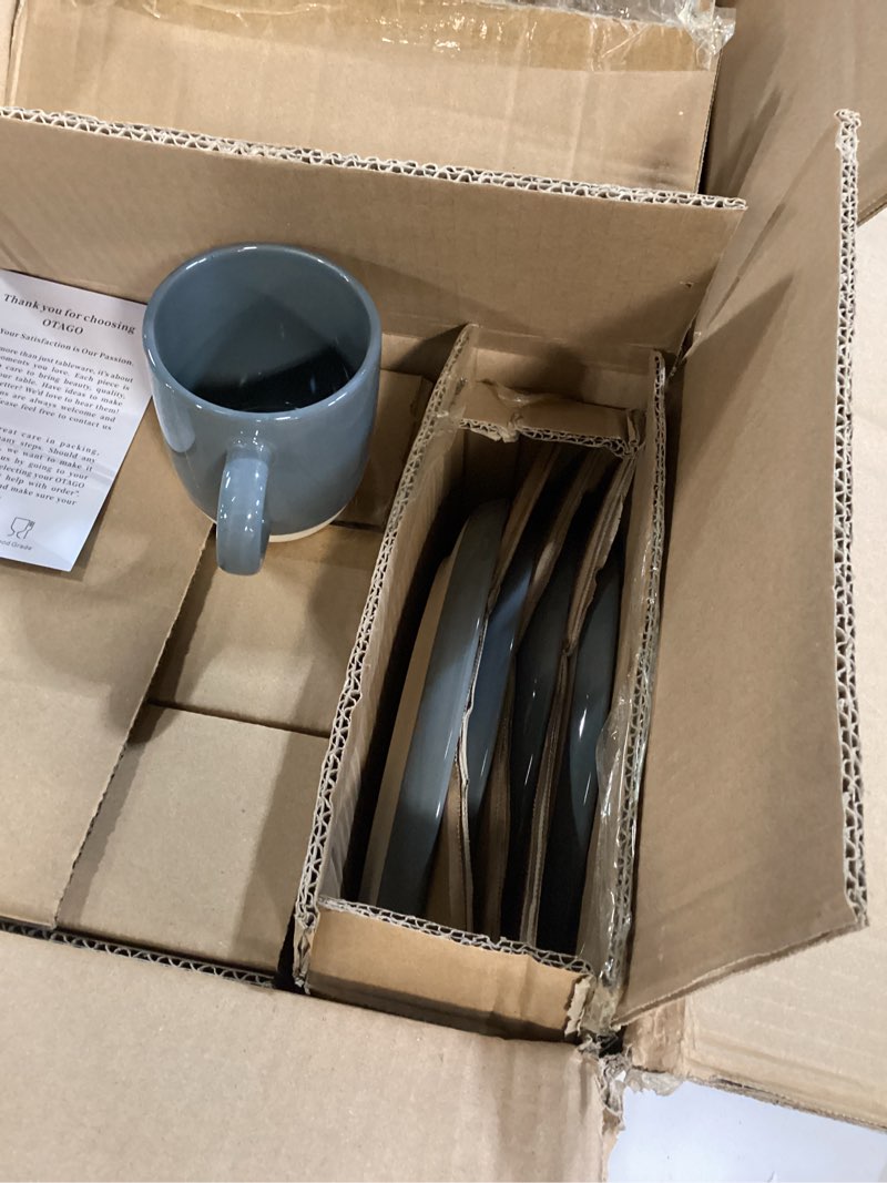 Condition photo showing New/Like New for otago 32-piece stoneware dinnerware set for 8 with mugs, plates and bowls sets partially unglazed base, scratch resistant ceramic dish set, microwave & dishwasher safe for kitchen dinner dining, gray