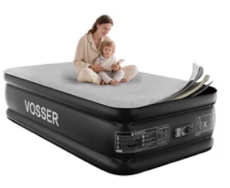 vosser twin air mattress with built-in pump,18'' foam topper blow up mattress,luxury inflatable mattress 2 mins self-inflation/deflation - breathable and flatness-free for camping, home & guests
