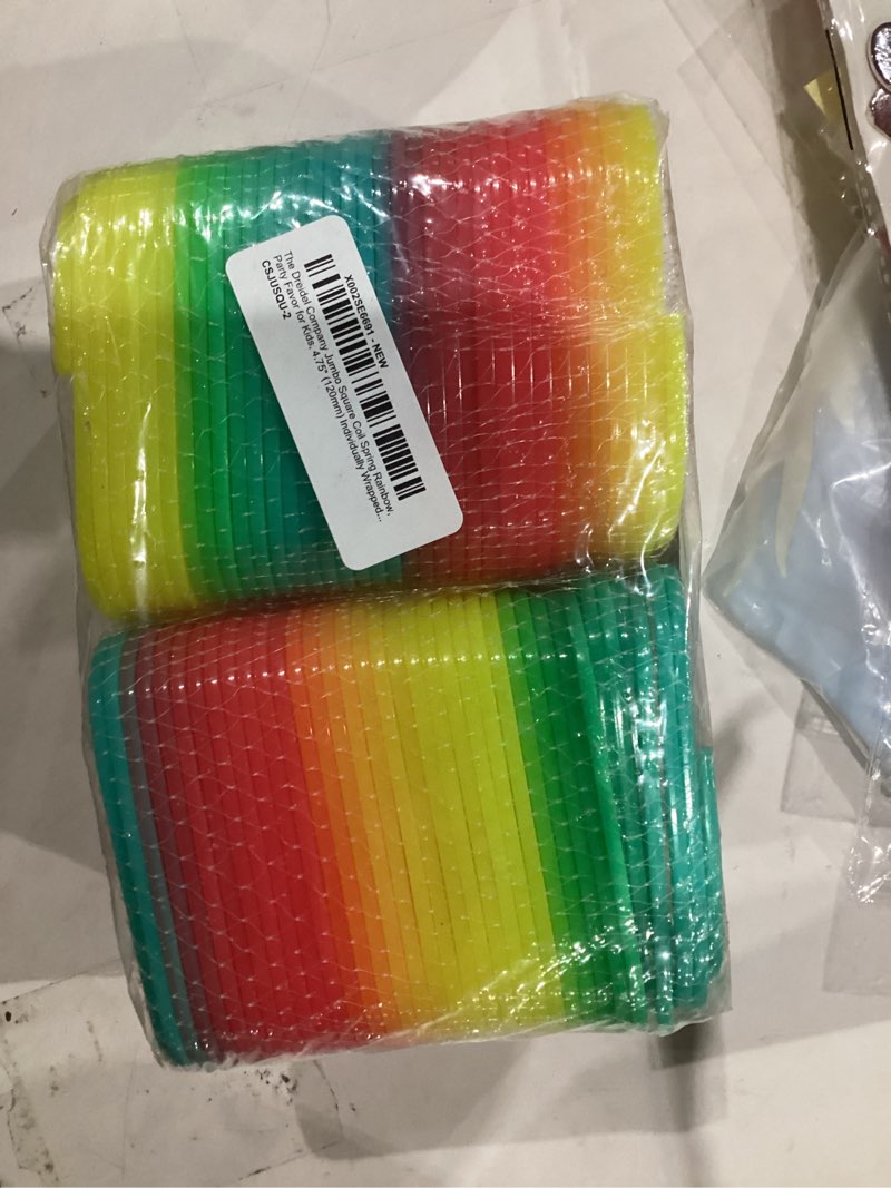 Condition photo showing New/Like New for The Dreidel Company Jumbo Square Coil Spring Rainbow, Party Favor for Kids, 4.75" (120mm) Individually Wrapped (2-Pack)
