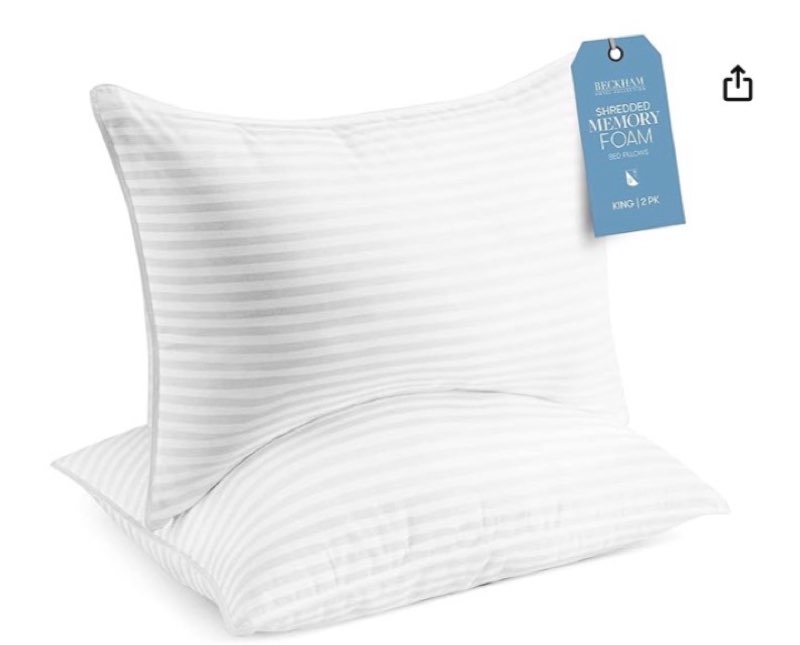 Beckham Hotel Collection King Size Memory Foam (Adjustable Fill) Bed Pillows Set of 2 - Cooling Shre