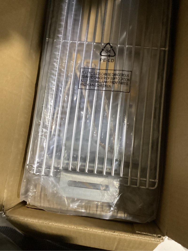 Condition photo showing Good Condition for portable tabletop charcoal grill, yak grills hibachi, 100% stainless steel, grill at 750ºf, patio, balcony. 15”x7” grilling area. includes grate handle & carrying case. brushed steel