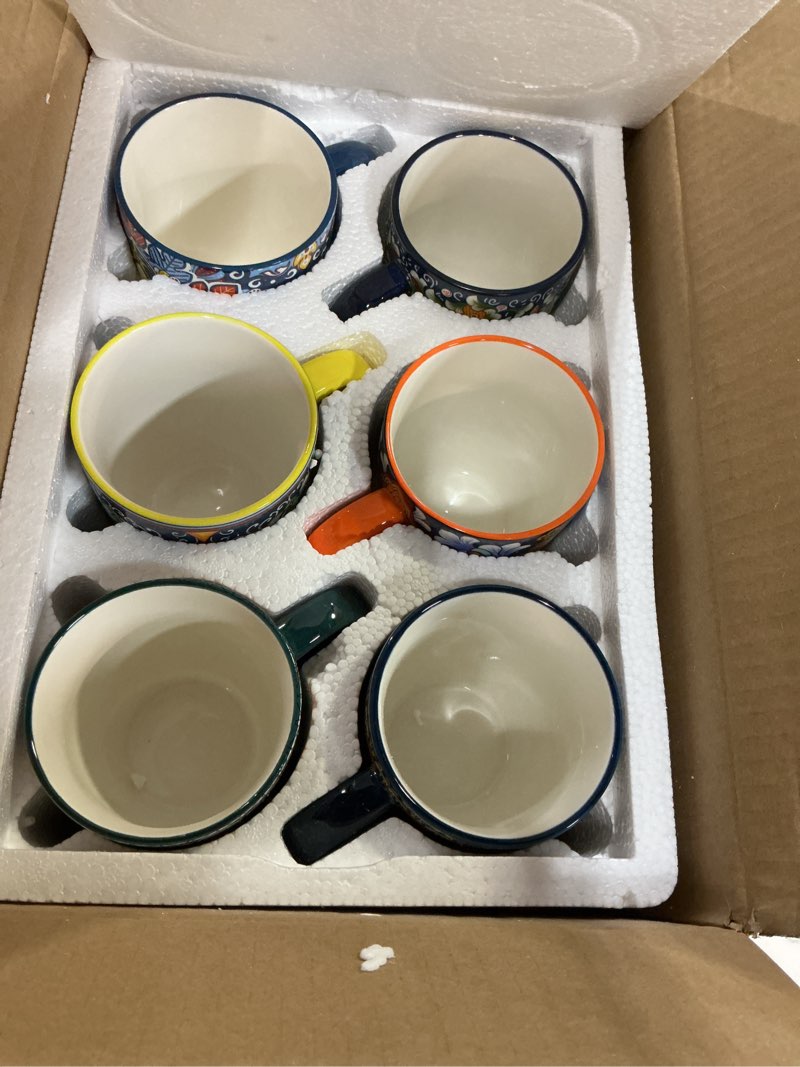 Condition photo showing New/Like New for vancasso simi 16 oz large coffee mugs set of 6 – bohemian ceramic cups with handle, perfect for latte, tea, hot chocolate, dishwasher & microwave safe ideal gift 16 oz (set of 6)