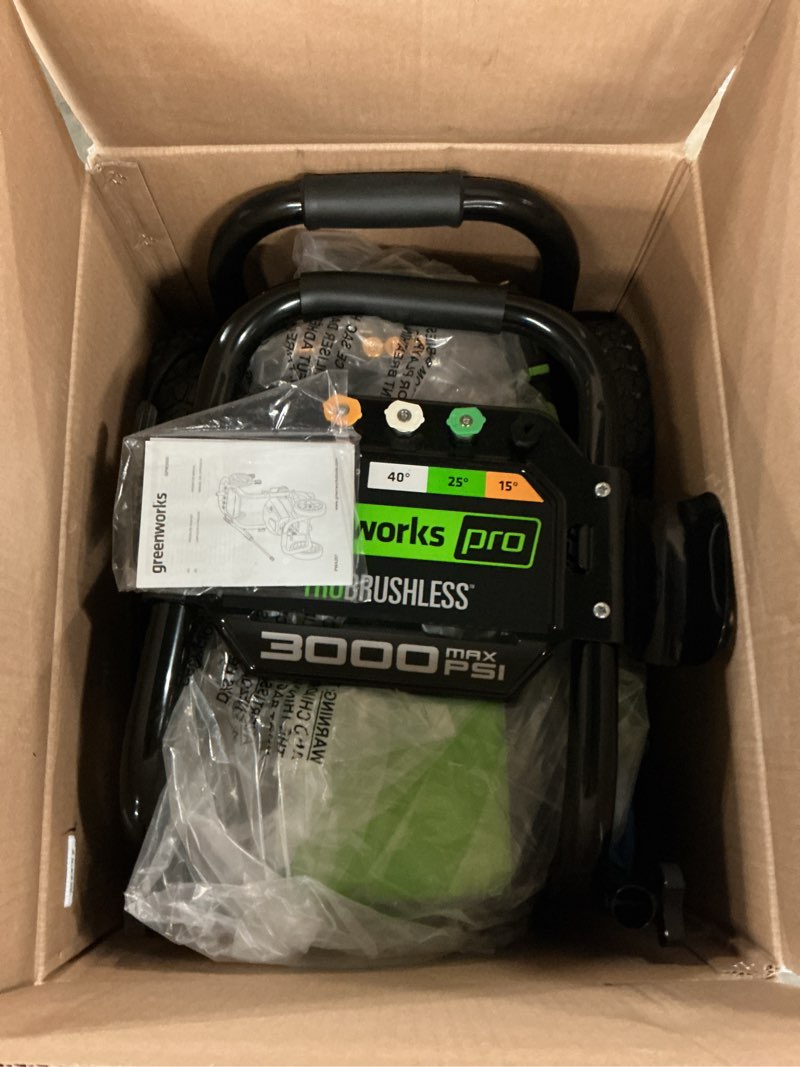 Condition photo showing As Is for greenworks pro 3000-psi 2.3-gpm cold water electric pressure washer