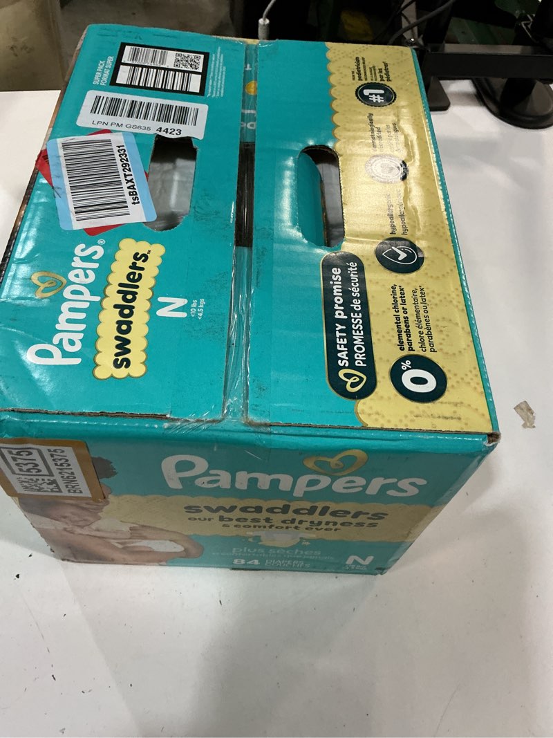 Condition photo showing New/Like New for pampers swaddlers diapers, size 0 (up to 10 lbs), 84 count, absorbent, keeps baby dry and comfortable, skin safe disposable baby diaper (packaging may vary) newborn 84