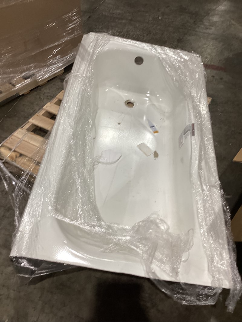 Condition photo showing As Is for maax pro steel plus 32-in x 60-in white porcelain enameled steel rectangle alcove soaking bathtub ( left drain )