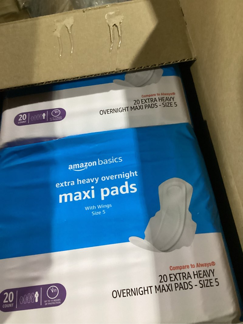 Condition photo showing Good Condition for Amazon Basics Thick Maxi Pads with Wings for Periods - Extra Heavy Overnight Absorbency, Unscented, Size 5, 80 Count (4 Packs of 20) (Previously Solimo) Size 5 80