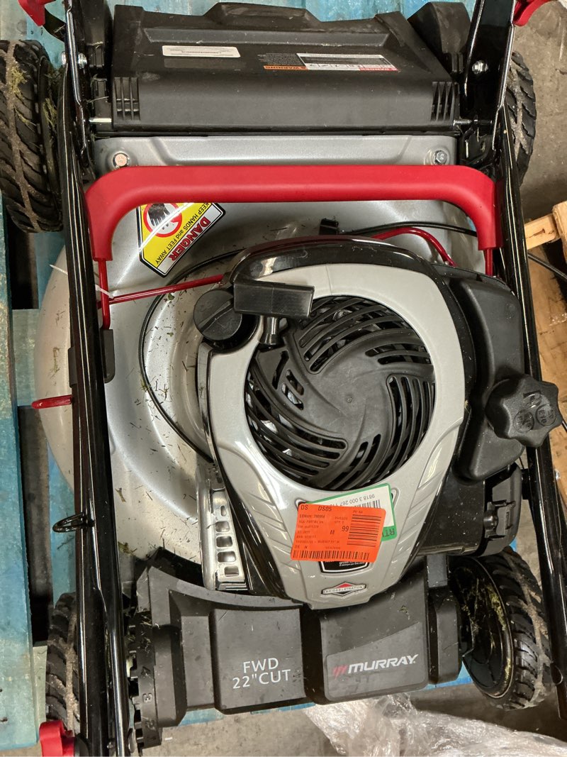 Condition photo showing As Is for 22 in. 140 cc briggs & stratton walk behind gas self-propelled lawn mower with front wheel drive and bagger