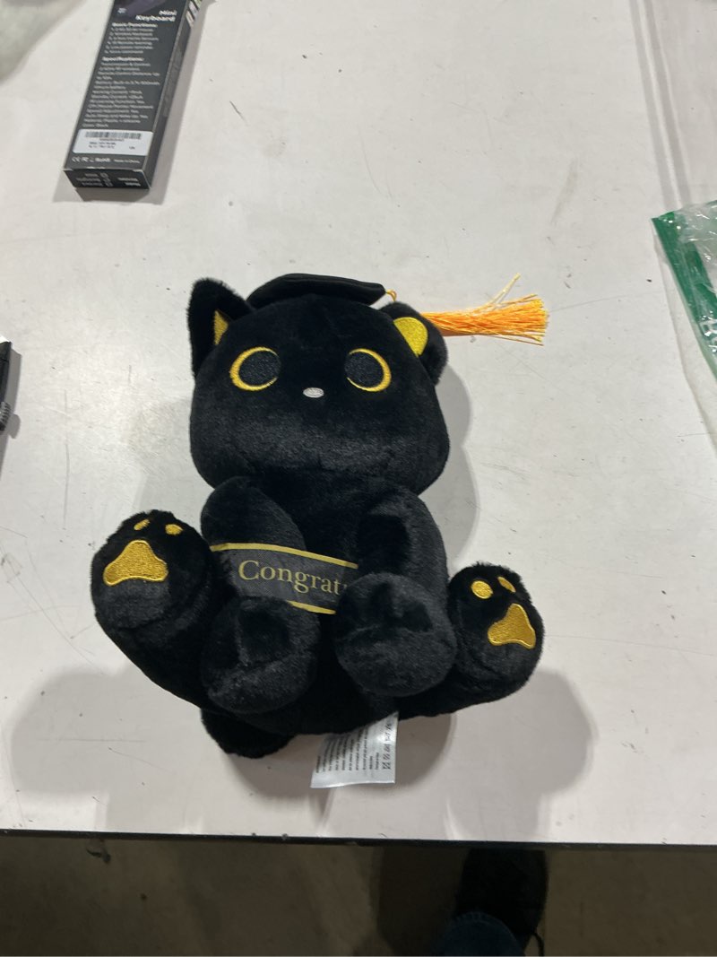 Condition photo showing Good Condition for class of 2026 graduation cat plush - 8" black cat plush with cap & golden tassel graduation gift for her kids him, cute plushies toy for kindergarten, high school college gold and black