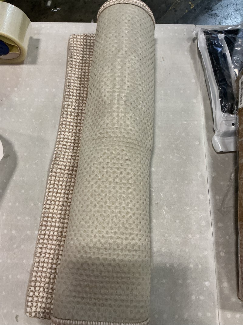 Condition photo showing As Is for iohouze washable runner rug 3x6 non slip rubber backed wide hallway runner entryway runner indoor, kitchen rugs woven floor carpet for hall entrance bedroom, cream/beige 3' x 6' (runner) cream/beige