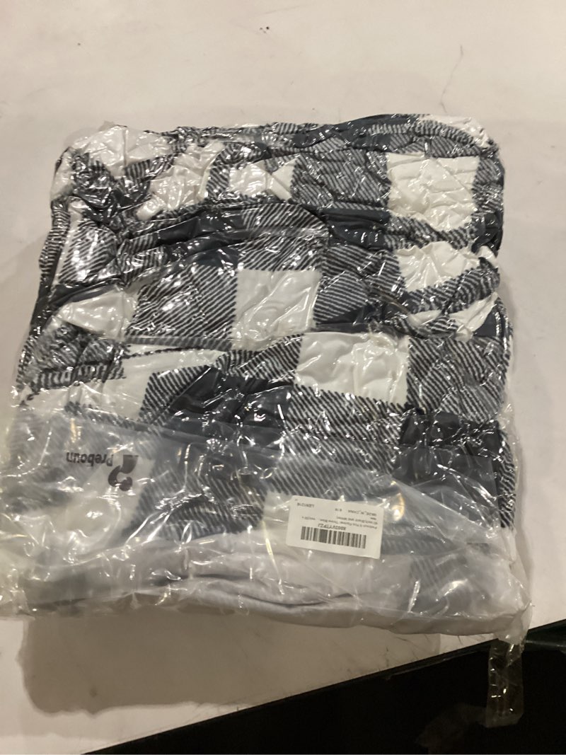 Condition photo showing New/Like New for Preboun 6 Pack Fleece Throw Blankets, Buffalo Plaid Lightweight Throws for Sofa, Travel, Office & Bulk Use(50 x 60 Inch,Black and White) Black and White 50 x 60 Inch
