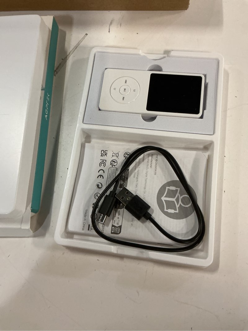 Condition photo showing New/Like New for agptek a02 mp3 player with bluetooth 5.3, 1.8 inch screen portable music player with speaker, fm radio, voice recorder, supports expanded up to 128gb(white, 64gb) 64gb white