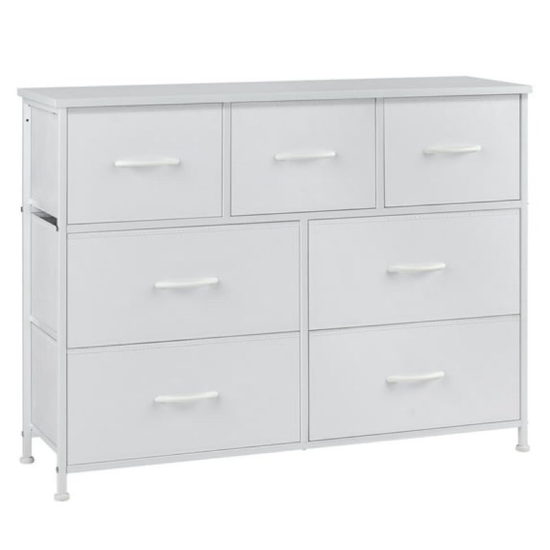 CAB-7BC-V2-WT  7 Drawer Fabric Dresser for Bedroom, Chest of Drawer Organizer Storage Cabinet for Closet, Entryway, White