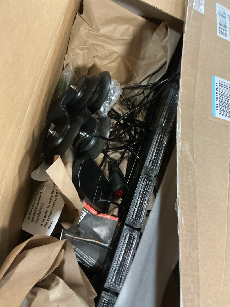 Condition photo showing As Is for 42inch 206 LED Rooftop Emergency Strobe Light Bar Flashing Safety Lights w/Controller Traffic Advisor Warning Hazard Light for Trucks Vehicles Construction Tow Pickup Snowplow Amber White Amber/White