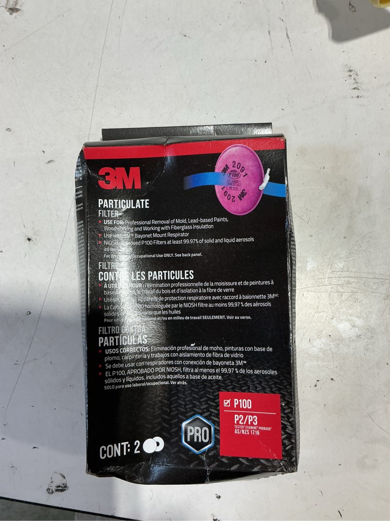 Condition photo showing Good Condition for 3m p100 performance filter 2091, 2 pairs, use with any 3m bayonet mount respirator, niosh-approved p100 filters, for removal of mold, lead paint, & working with fiberglass insulation (2091p2-dc)