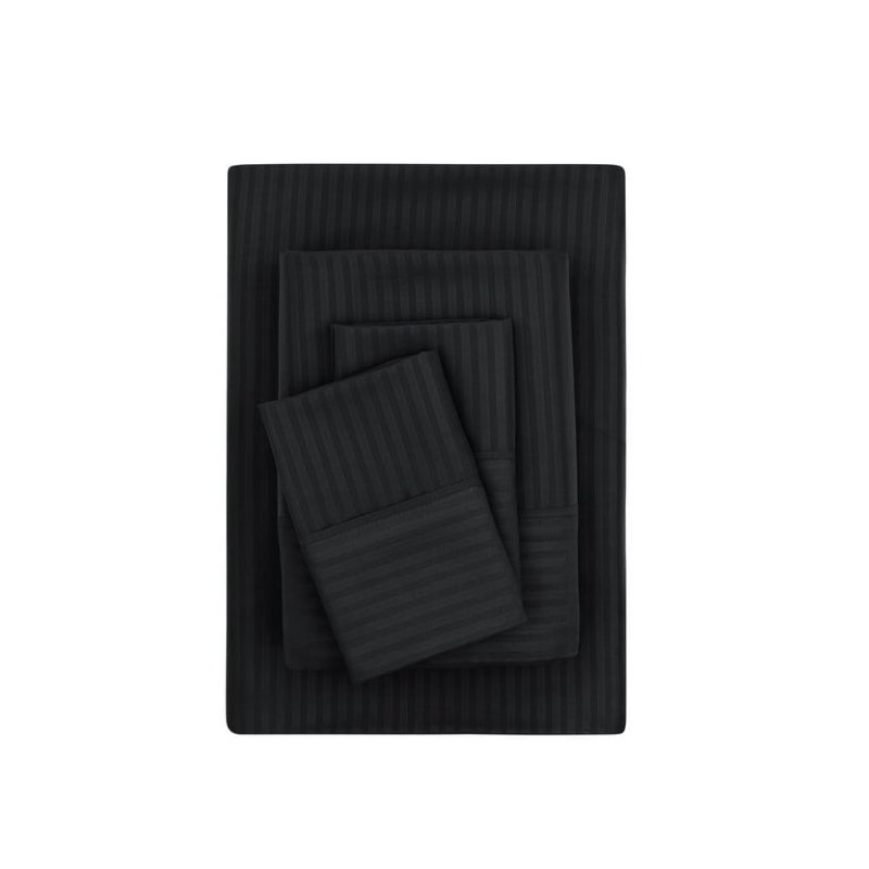 mainstays super soft brushed microfiber bed sheet set, rich black embossed stripe, full, 4 piece