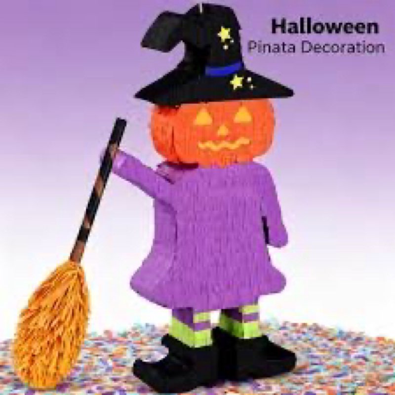 Large Witch Pinata (24.4 X 12.4 X 3 In) | Pumpkin Halloween Piñata - Trick-or-Treating Party Kit wit
