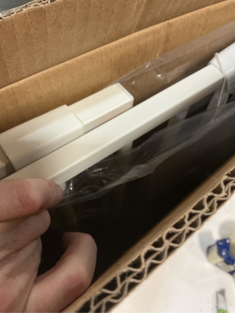Condition photo showing New/Like New for babelio safety gate door fits for stairs, narrow and wide doorways with auto close, easy install, no drilling, pressure mounted for baby, child, pets, dog/puppy, 26''-40'', white white 30"tall 26"-40" wide