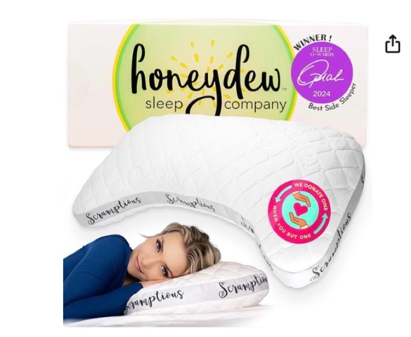 honeydew scrumptious cooling side sleeping pillow with free pillowcase- best for side sleepers- neck and shoulder pain relief pillow- the most awarded side sleeper pillow- made in the usa (queen size)