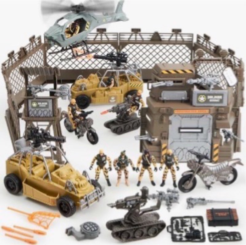 joyin military base toys set including army vehicles, army men action figures and weapon gear access