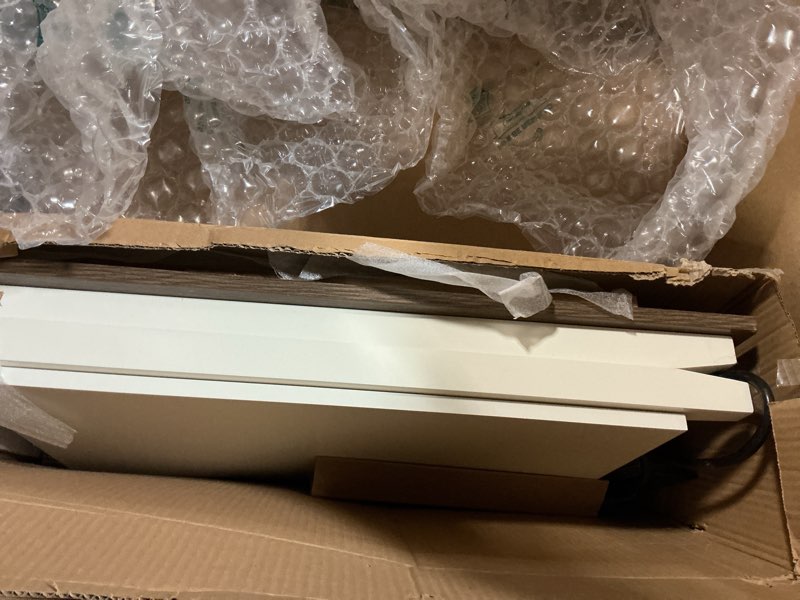Condition photo showing Good Condition for Treocho Farmhouse End Tables Living Room Set of 2, Narrow Side Table with Charging Station, Soft White Table Bedside Sofa for Small Spaces, Living Room, Bedroom Brown/White 2 Pack