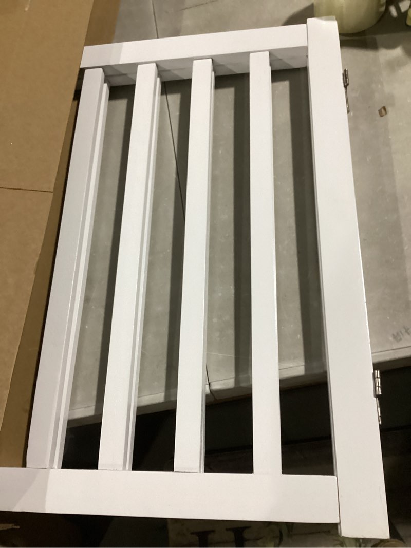 Condition photo showing Good Condition for LZRS 2-Panel Wooden Free Standing Foldable Dog Gate Indoor – Solid Hardwood 24" High, Step-Over Safety Pet Gate for Doorways, Stairs & Small Spaces - Indoor Use, White White 24"Height-2 Panel