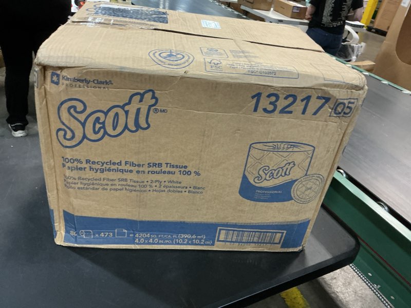 Condition photo showing New/Like New for scott professional 100% recycled fiber standard roll bulk toilet paper (13217), 2-ply, elevated design, white, individually wrapped (80 rolls of 473 sheets, 37,840 sheet total)