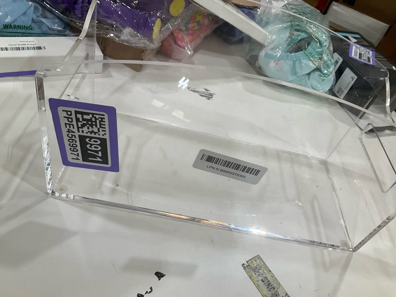 Condition photo showing New/Like New for Meicloud Acrylic Record Holder - Modern Vinyl Record Storage Box, LP Record Organizer, Clear Lucite Record Case with Handles, Album Record Display Bin, Holds up to 35-45 Records