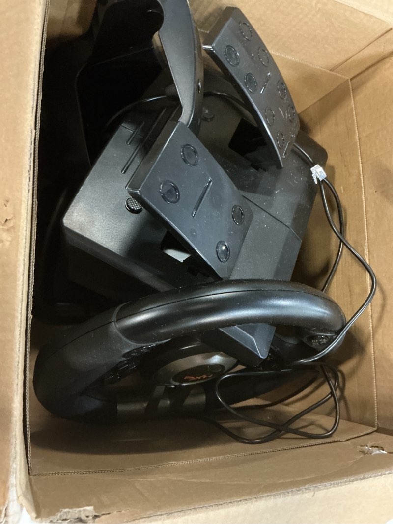 Condition photo showing As Is for PXN Steering Wheel V3II 180° PC Gaming Racing Wheel Driving Wheel, with Linear Pedals and Racing Paddles for PC, PS4, Xbox One, Xbox Series X|S, and Switch - Black Black Gaming Wheel