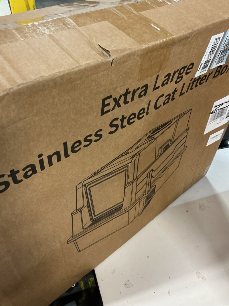 Condition photo showing Good Condition for extra large enclosed stainless steel cat litter box with lid - xxxl giant metal enclosed high sides litter boxes for multi-cat households and overweight cats - black xxx-large white